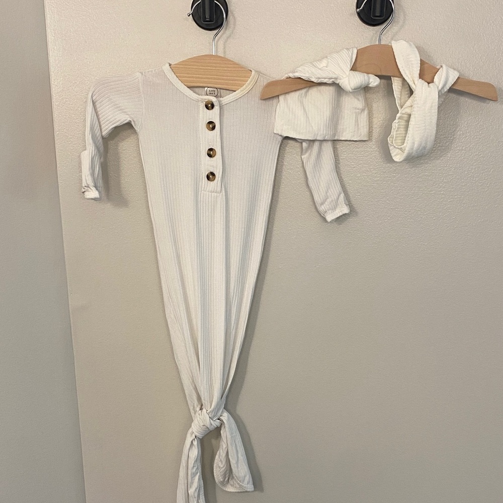Lou Lou & Company Newborn Gown with matching Hat and Twist Headband